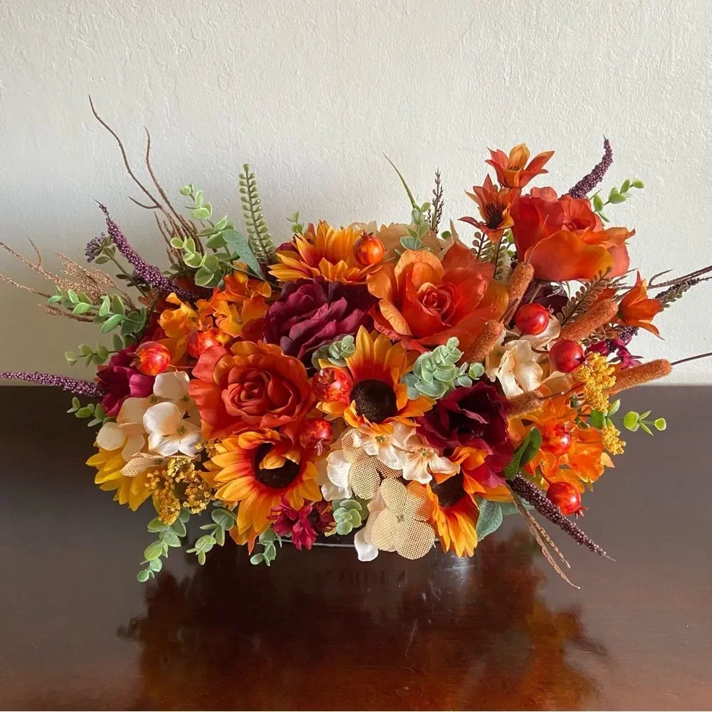 Faux Floral Bouquet With Orange Roses/Sunflowers